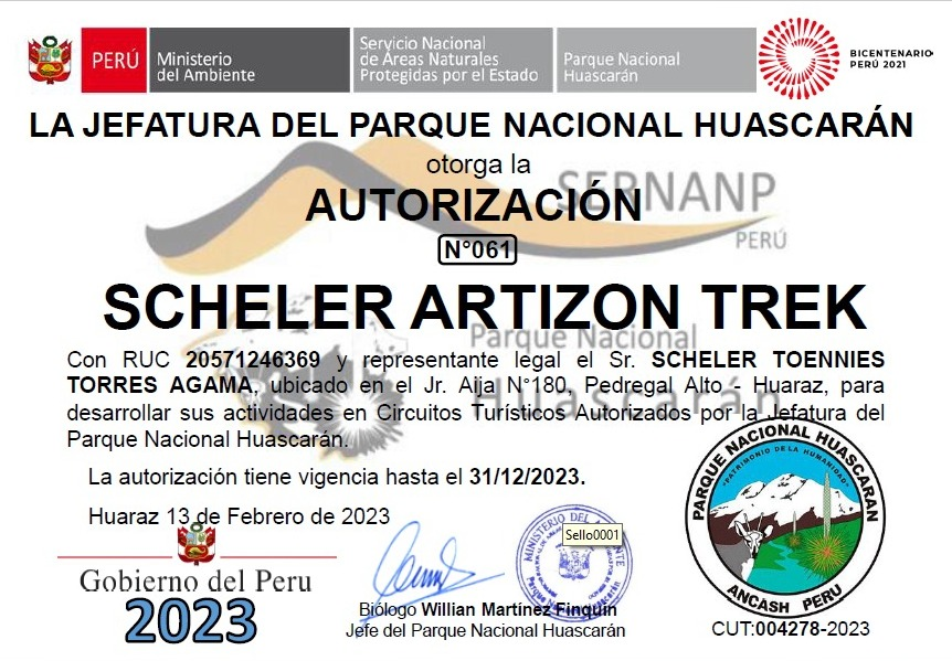 Autirización Parque Nacioal Huascarán